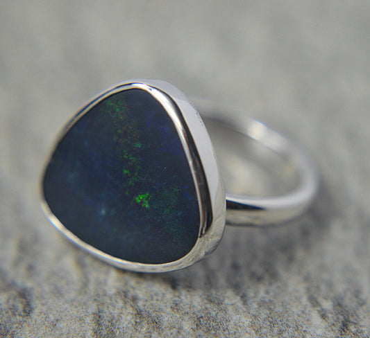 925 Sterling Silver and Australian Deep Blue Opal Ring