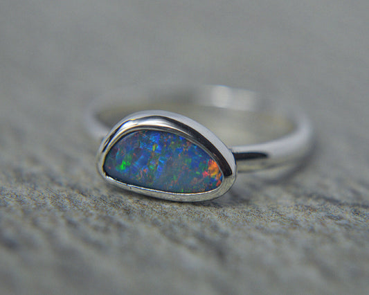 925 Sterling Silver and Australian Opal Ring